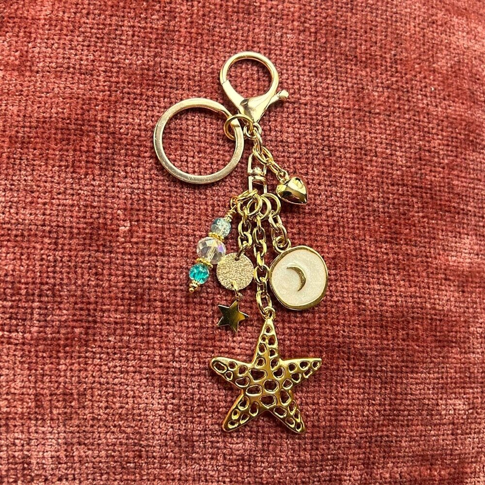 New GOLD STARFISH Bag Charm Ivory Cream, Blue Gold Tone ⭐⭐